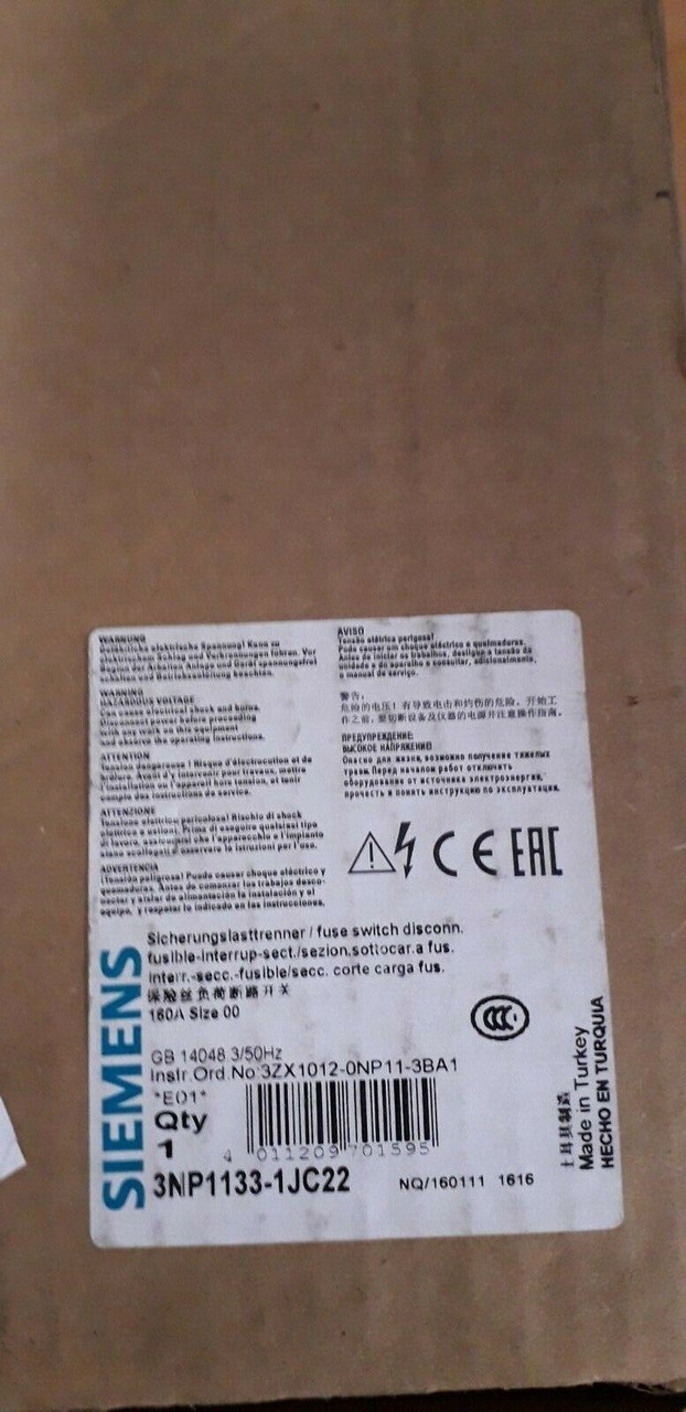 Siemens 3NP1133-1JC22 Fuse Switch Disconnector - New & Unused